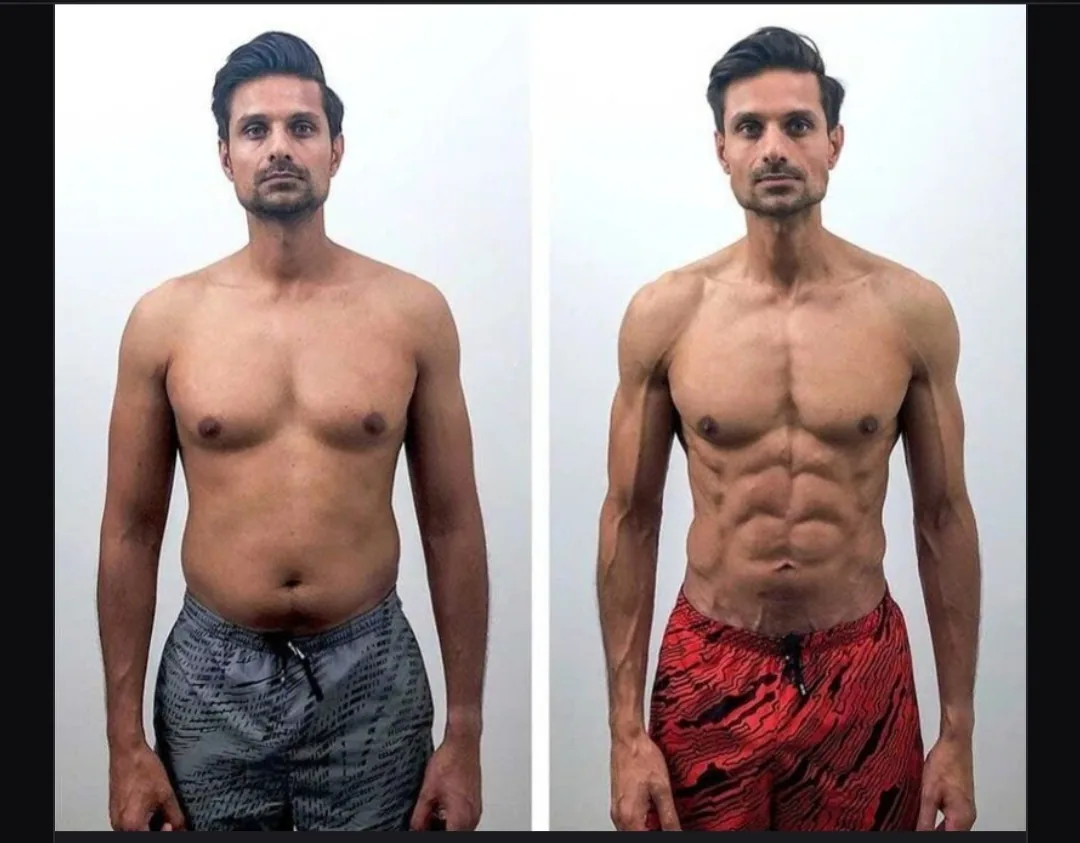 Dev before and after: leaner midsection and added muscle definition